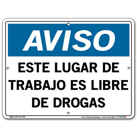 Vestil Aluminum Sign, 9-1/2" Height, 12-1/2" Width, Aluminum, Rectangle, Spanish SI-N-13-B-AL-080-S
